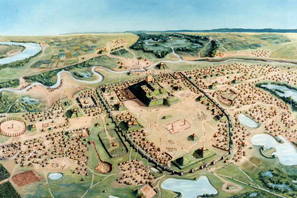Painting of Cahokia settlement