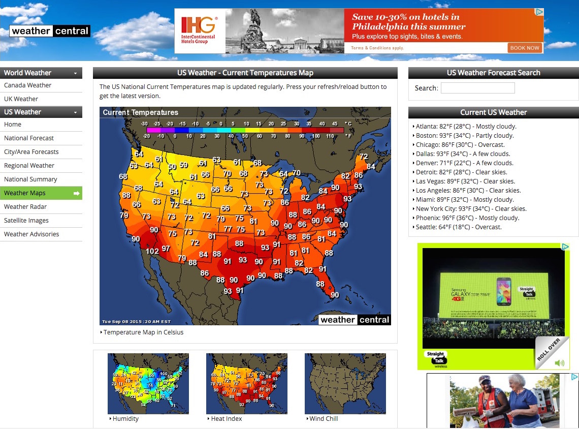 Screen cap: Weather Central webpage