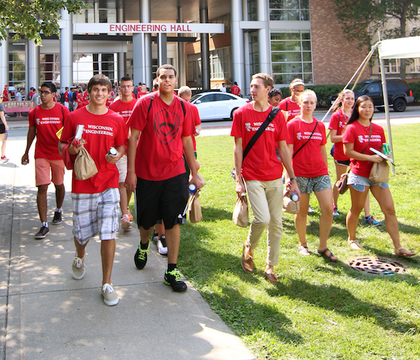 Photo: Engineering students walking by Engineering Building