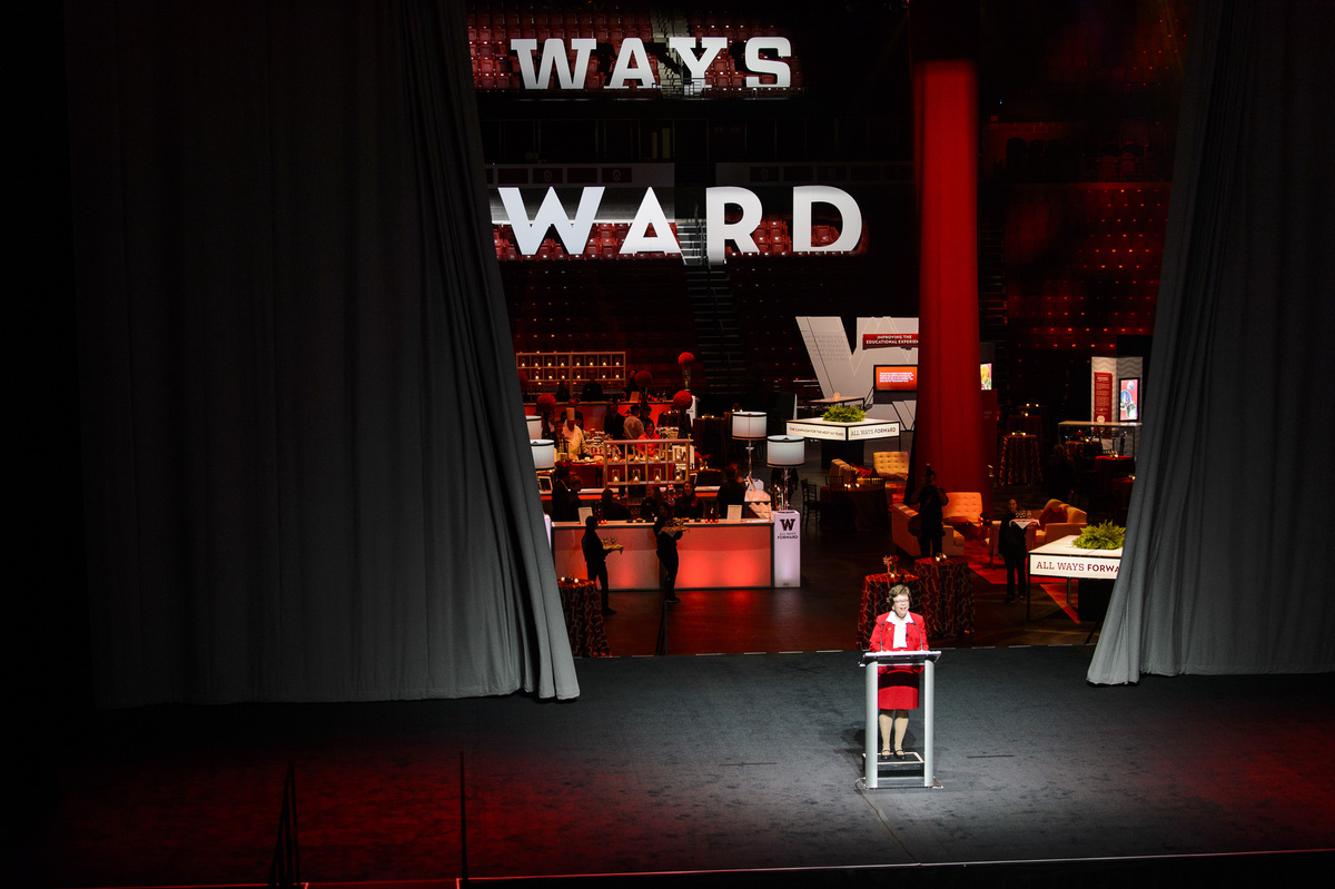 Photo: All Ways Forward banner on Kohl Center stage