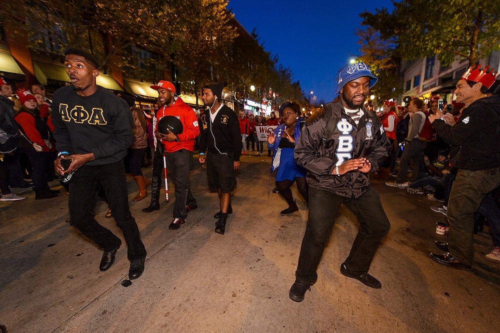 Photo: Fraternity members dancing