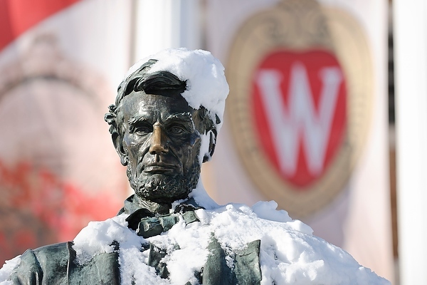 Abe statue covered in snow