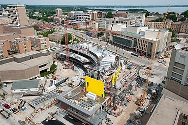 Top-down view of construction at the new Union South.