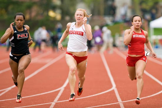 Photo of Wisconsin women’s track athletes Alex McCannel and Angel Eggleston.