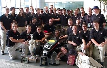 Formula race team and their trophy