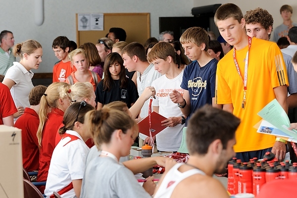 Photo: students checking in for track camp
