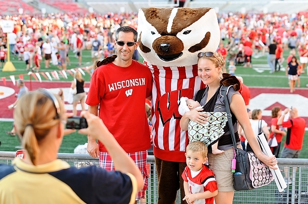 Photo: family posing with Bucky Badger
