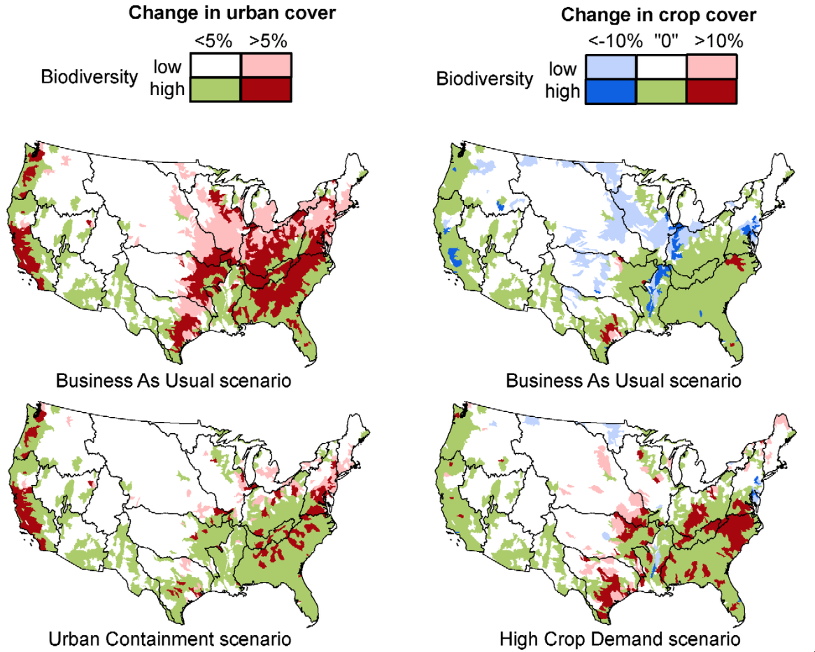 Maps: biodiversity impact of development and cropping policies