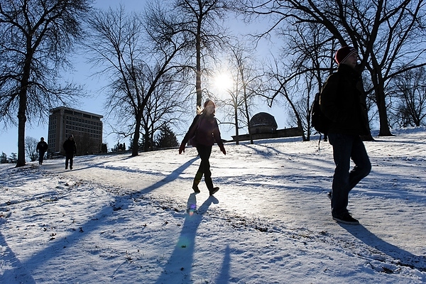 Pedestrians on a snowy walk