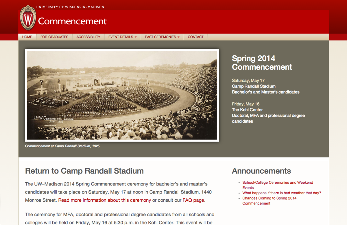Image: screen shot of commencement website