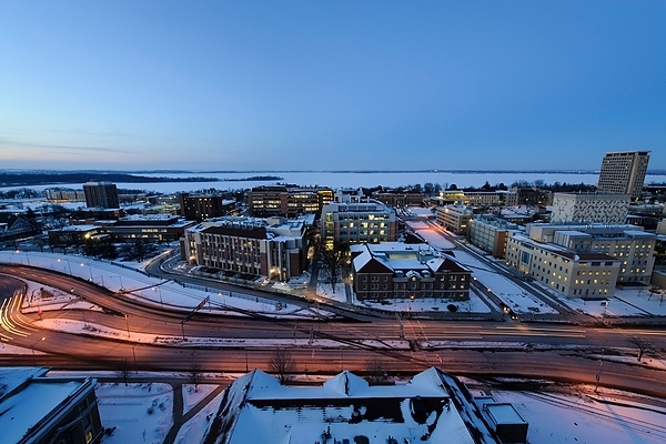 Campus skyline at dusk