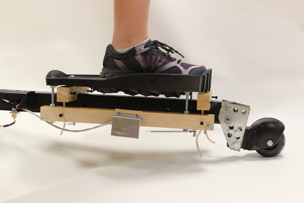 Photo: foot on coordination-retraining device