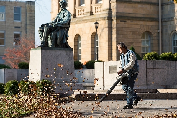 Photo: Clearing leaves on Bascom Hill
