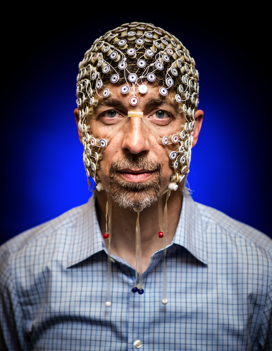 Photo: Barry Van Veen with sensors attached to head