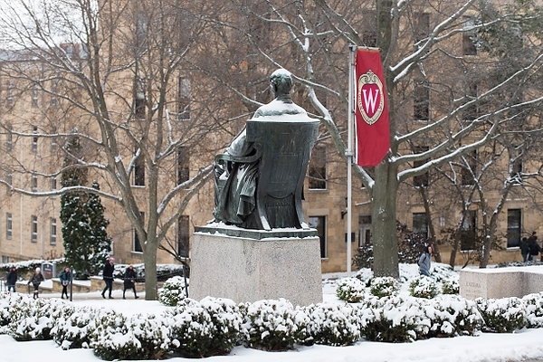 Photo: A snow-covered Abraham Lincoln statue looks out on Bascom Hill