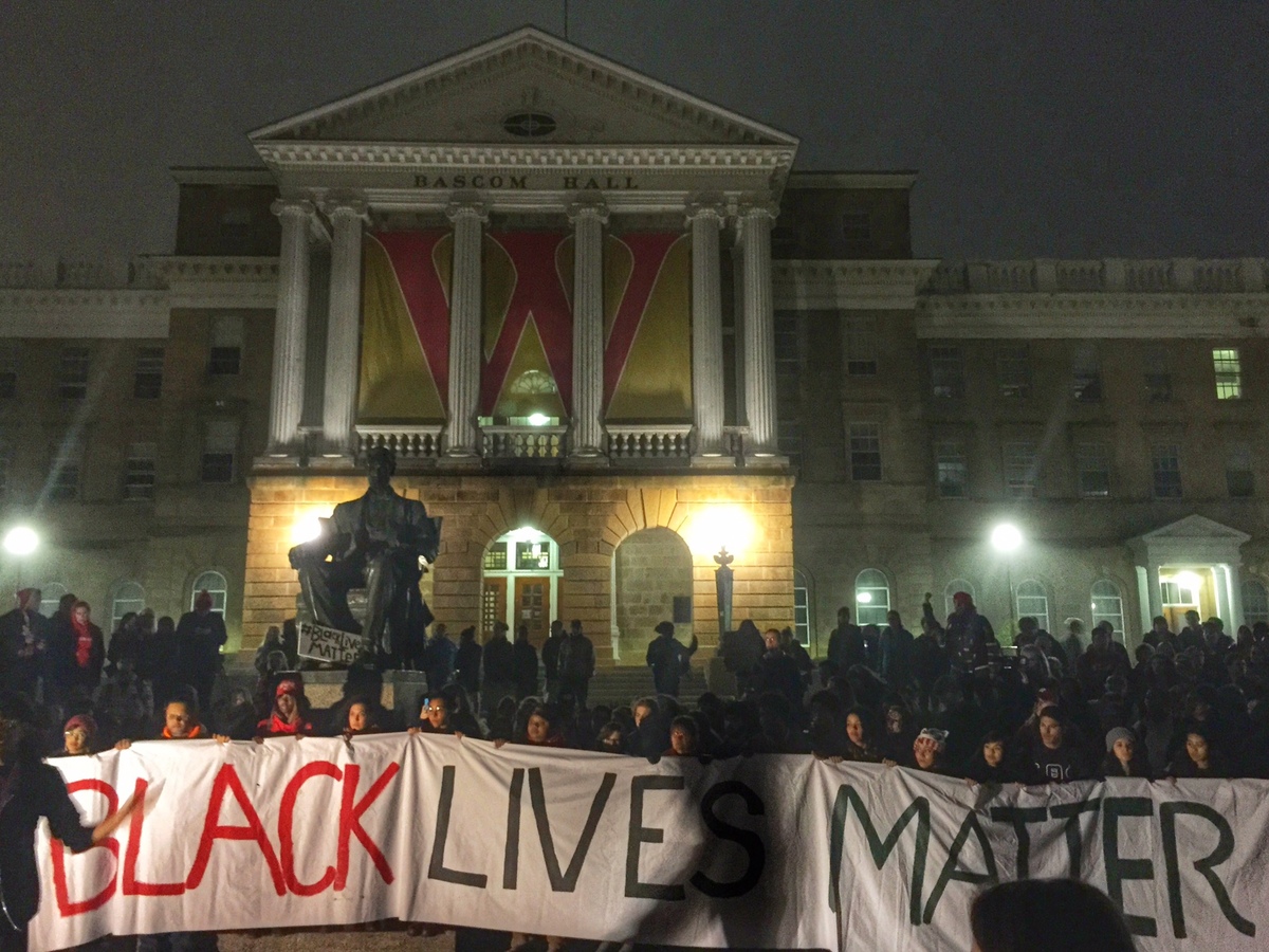 Photo: Protestors in front of Bascom Hall