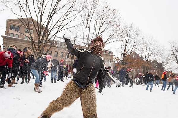 Photo: Battle for Bascom 2K15 participant prepares to throw a snowball