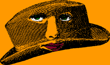 Abstract illustration of a hat with a facve showing through it.
