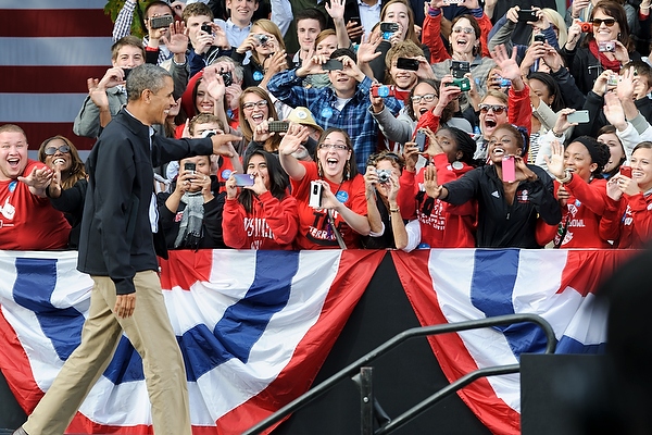 Excited UW-Madison students welcome the president to the stage -- and to their university. For some, it was their first time seeing a sitting president in person.