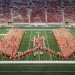 More than a thousand students flow onto the football field at Camp Randall Stadium at the University of Wisconsin-Madison in the shape of a W.