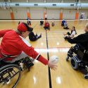 Participants play sitting volleyball during a Badger ADAPT paralympics event in 2013. This year’s event will be Nov. 7 at the Southeast Recreational Facility (SERF).
