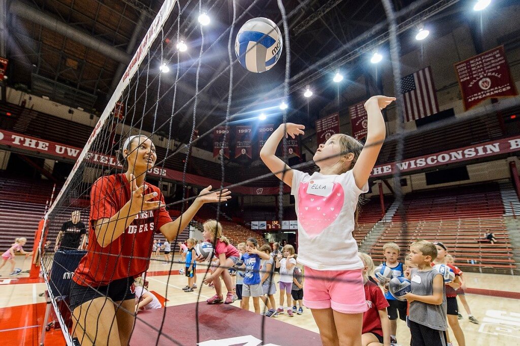 Getting acquainted with volleyball — and having a good time —was on the agenda when the Badger women’s team hosted young participants at a special event at the Field House.