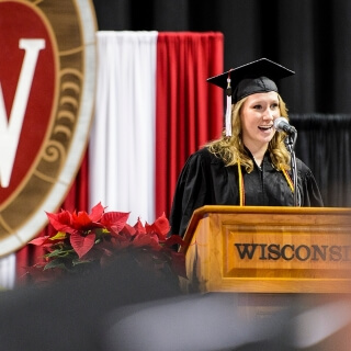 Student speaker Leah Fraleigh: “Badgers lead the way. We are diggers; we are finders; we have built a legacy."