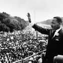 Martin Luther King Jr. addresses a crowd from the steps of the Lincoln Memorial, where he delivered his famous, “I Have a Dream,” speech during the Aug. 28, 1963, march on Washington, D.C.