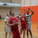 Teams battle it out under the basket in a recent Special Olympics tournament, hosted at the SERF by the student group Badgers For Special Olympics (BFSO).