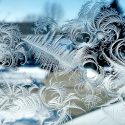 Macro photo of ice crystals on a windowpane