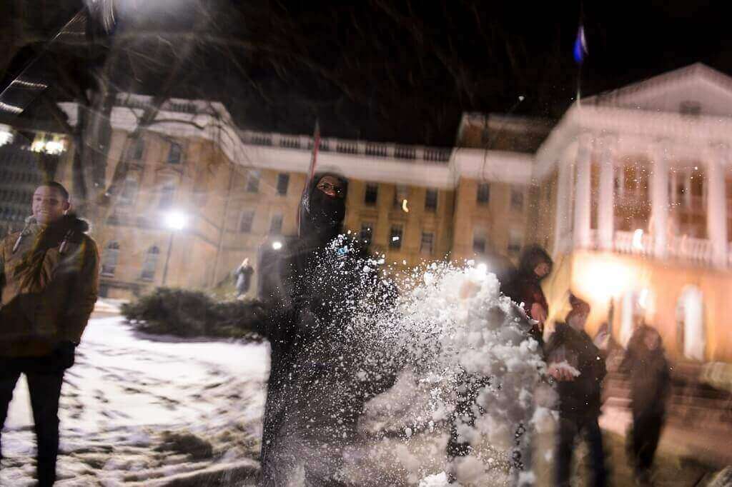 Photo: Nigel Hayes in snowball fight