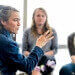 Amy Franceschini (left), interdisciplinary artist in residence with the UW Arts Institute, talks with members of her Art 469 - Ecology of Research: Seeds of Time class during an audition session in the Sunset Lounge at the Memorial Union.