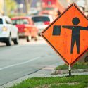 Photo: Orange street construction sign
