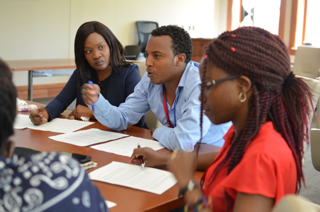 During an August 2016 session, Mandela Washington Fellows speak up during a constitution-making simulation with UW–Madison professor Heinz Klug.