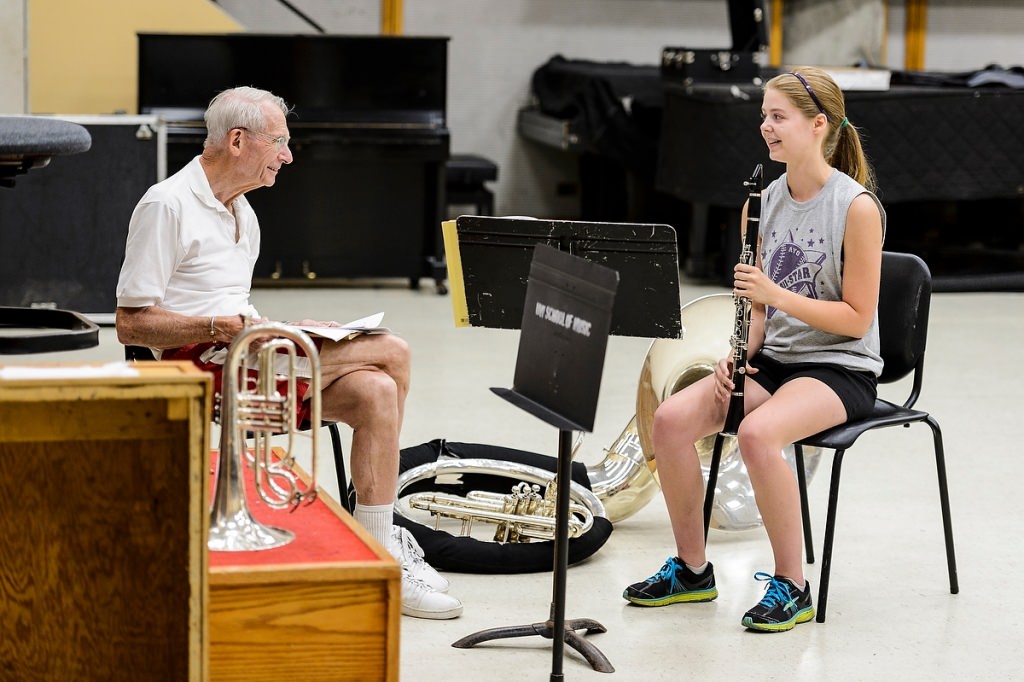 Photo: For prospective band members like first-year student Kristin Tuttle on clarinet, the multiple-day audition process begins with a one-on-one meeting with Leckrone and progresses to the rigors of on-field performance tryouts.