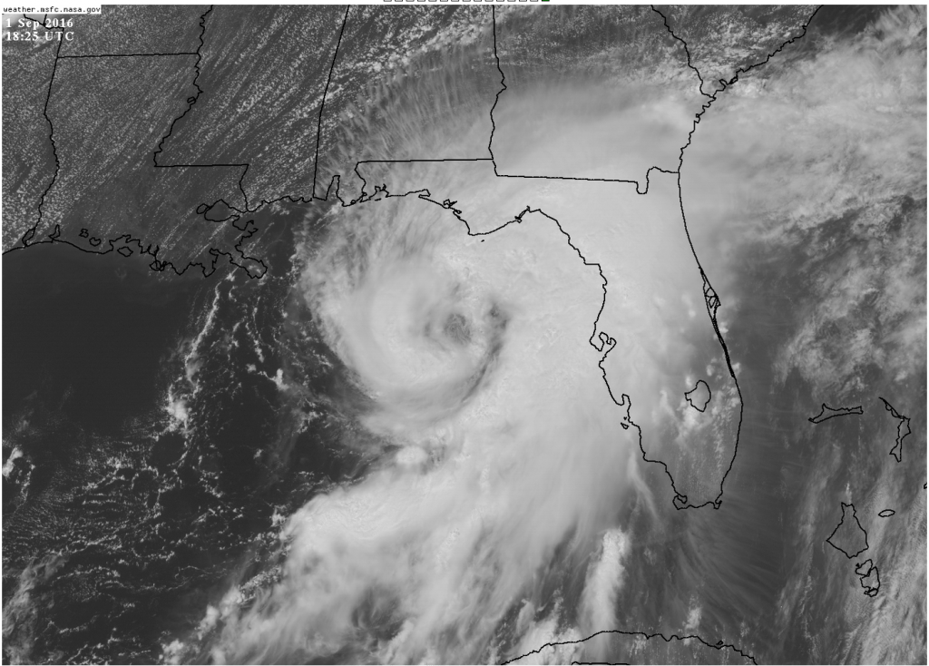 Hurricane Hermine off the west coast of Florida on Sept. 1, 2016. The storm was upgraded from a tropical storm to a hurricane just before making landfall.