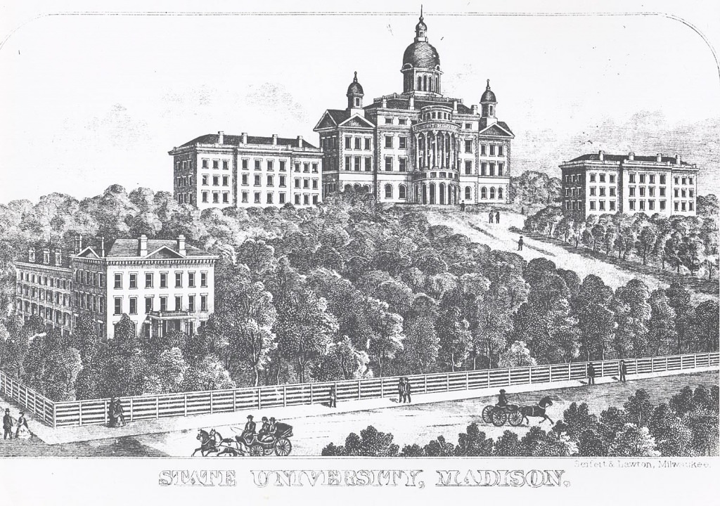 Bascom Hall commanded the top of a wooded hill, which was populated with buildings as the years went on.