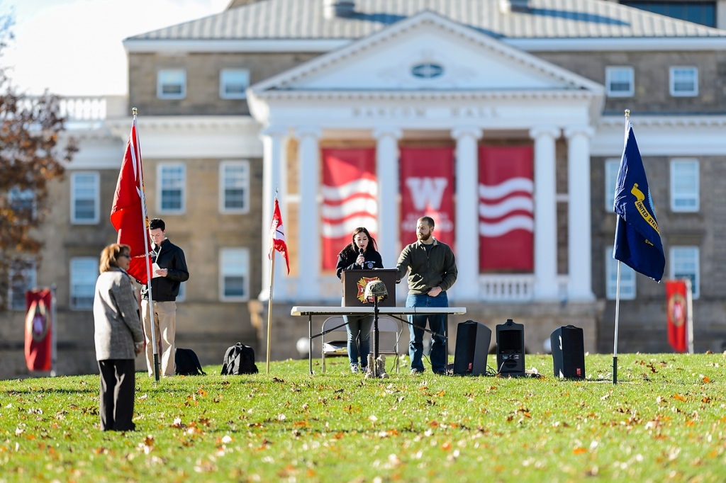 The daylong event was organized by the campus student-veteran organization Veterans, Educators, and Traditional Students (VETS). It concluded at sunset with the playing of "Taps."