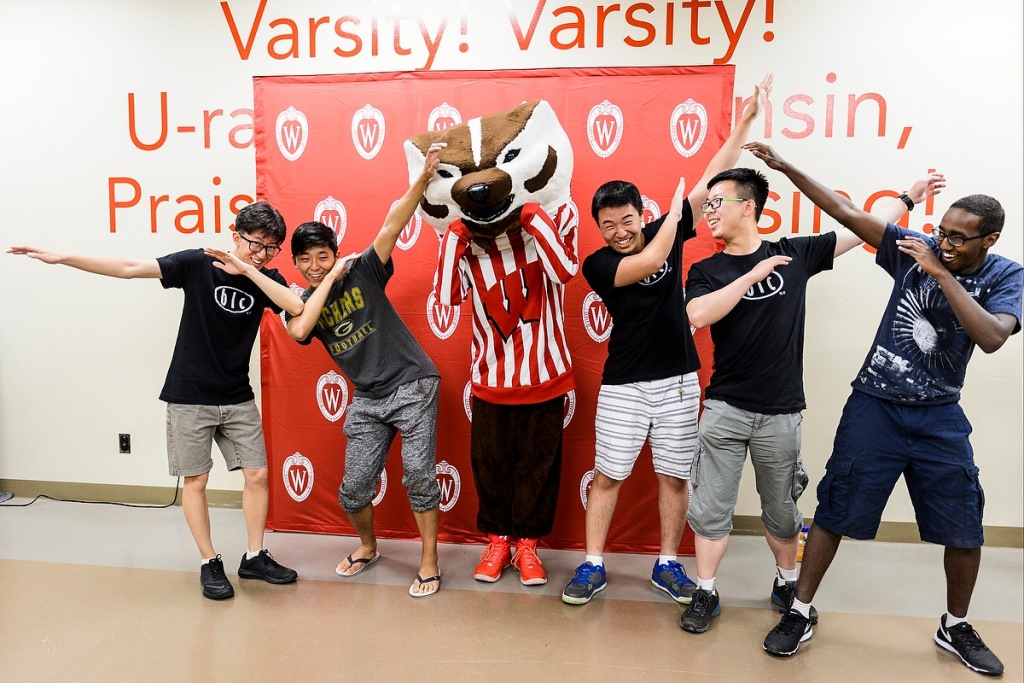 Photo: Students dabbing with Bucky