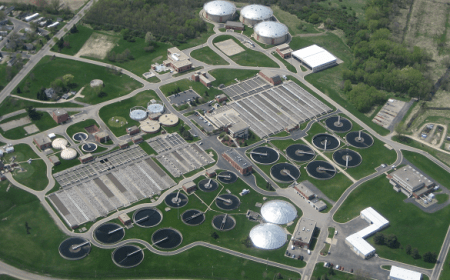 Photo: Aerial view of sewage treatment plant