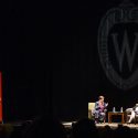 Associate U.S. Supreme Court Justice Elena Kagan (left) speaks with UW Law School dean Margaret Raymond (right) during an question and answer event at the Memorial Union's Shannon Hall at the University of Wisconsin-Madison on Sept. 8, 2017. (Photo by Bryce Richter / UW-Madison)