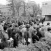 Student demonstrators amass outside the Commerce Building on the UW–Madison campus during a protest of campus recruiting efforts by the Dow Chemical Company on Oct. 18, 1967.