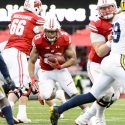 Wisconsin Badger's Jonathan Taylor (23), running back, rushes with the ball during the second half of a football game against the Michigan Wolverines at Camp Randall Stadium at the University of Wisconsin-Madison on Nov. 18, 2017. Wisconsin won the game 24-10. (Photo by Bryce Richter / UW-Madison)