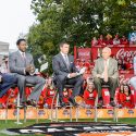 The College GameDay panel discusses the day's football games on Bascom Hill in 2016.
