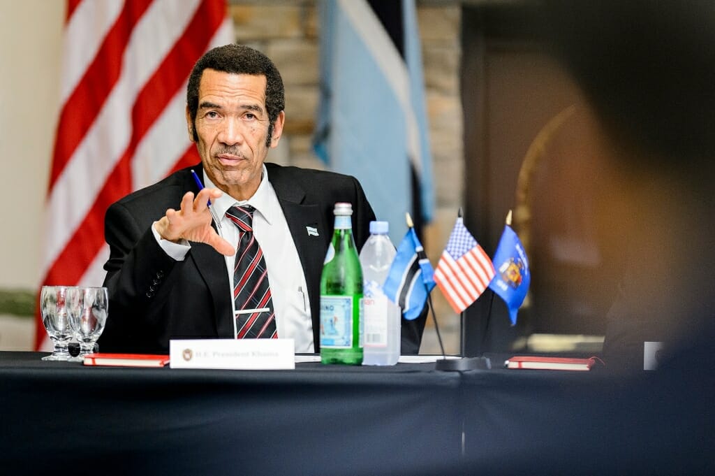 Photo: Ian Khama speaking at a table