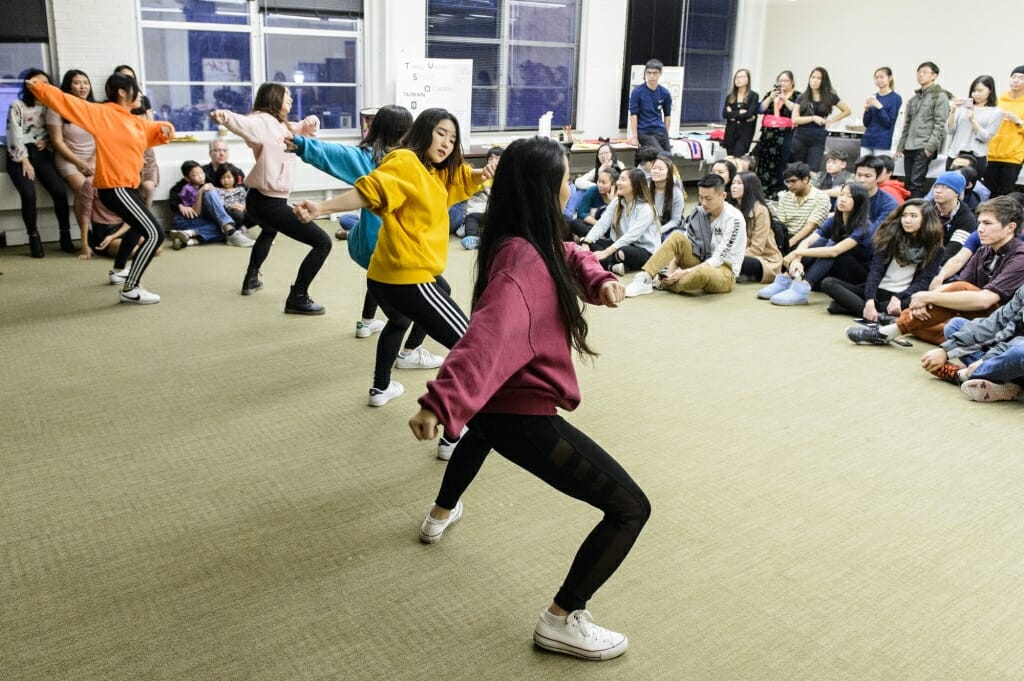 Members of KASPer, a UW-Madison Korean and American student performers organization, dance during a Japanese Student Association (JSA) cultural celebration event inside Ingraham Hall at the University of Wisconsin-Madison on Dec. 2, 2017. The event was a collaborative effort with a number of UW student organizations to promote Asian culture. (Photo by Bryce Richter / UW-Madison)