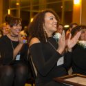 Honorees Posse Scholar Brianna Young, the first undergraduate to become an honoree, and Barbara Nichols, right, the and advocate of diversity in nursing, applaud their peers. 
