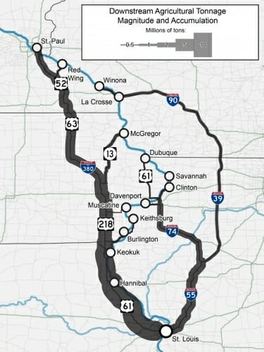 Image: Map of highways impacted by diverted barge traffic