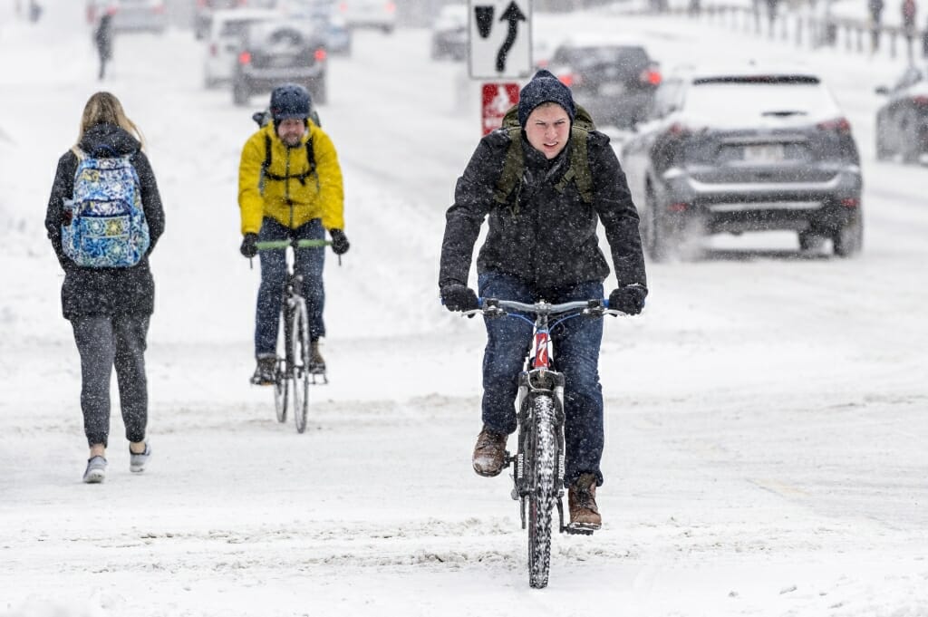 You might not think it's bicycling weather, but plenty of cyclists still made their way around during this week's wintery weather.