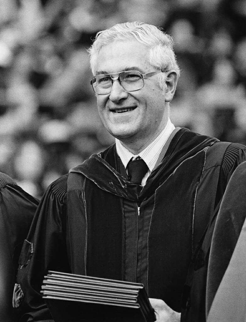 Photo: Irving Shain at a 1978 commencement ceremony